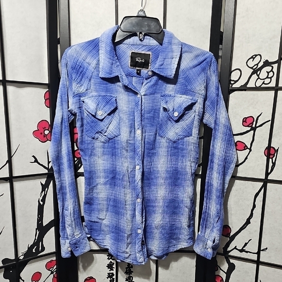 Rails Tops - Rails Crinkle Blue Plaid Button-Up Shirt Size XS‎